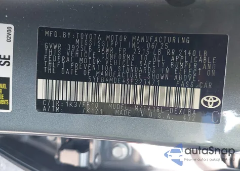 2025 Toyota Corolla Le z USA, uszkodzony, nr VIN 5YFB4MDE4SP32347